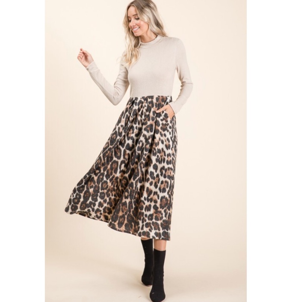 Reborn J Animal Print Sweater Dress Pockets